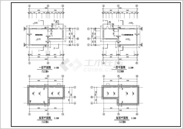 某门卫室建筑设计图和多张小区大门效果图-图二