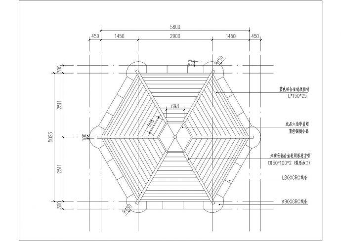 某小区顶板钢构基础欧式六角亭施工图_图1