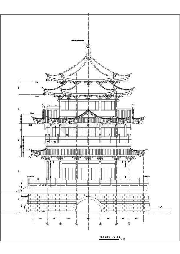 某地3层框架结构文昌塔建筑平立剖-图二