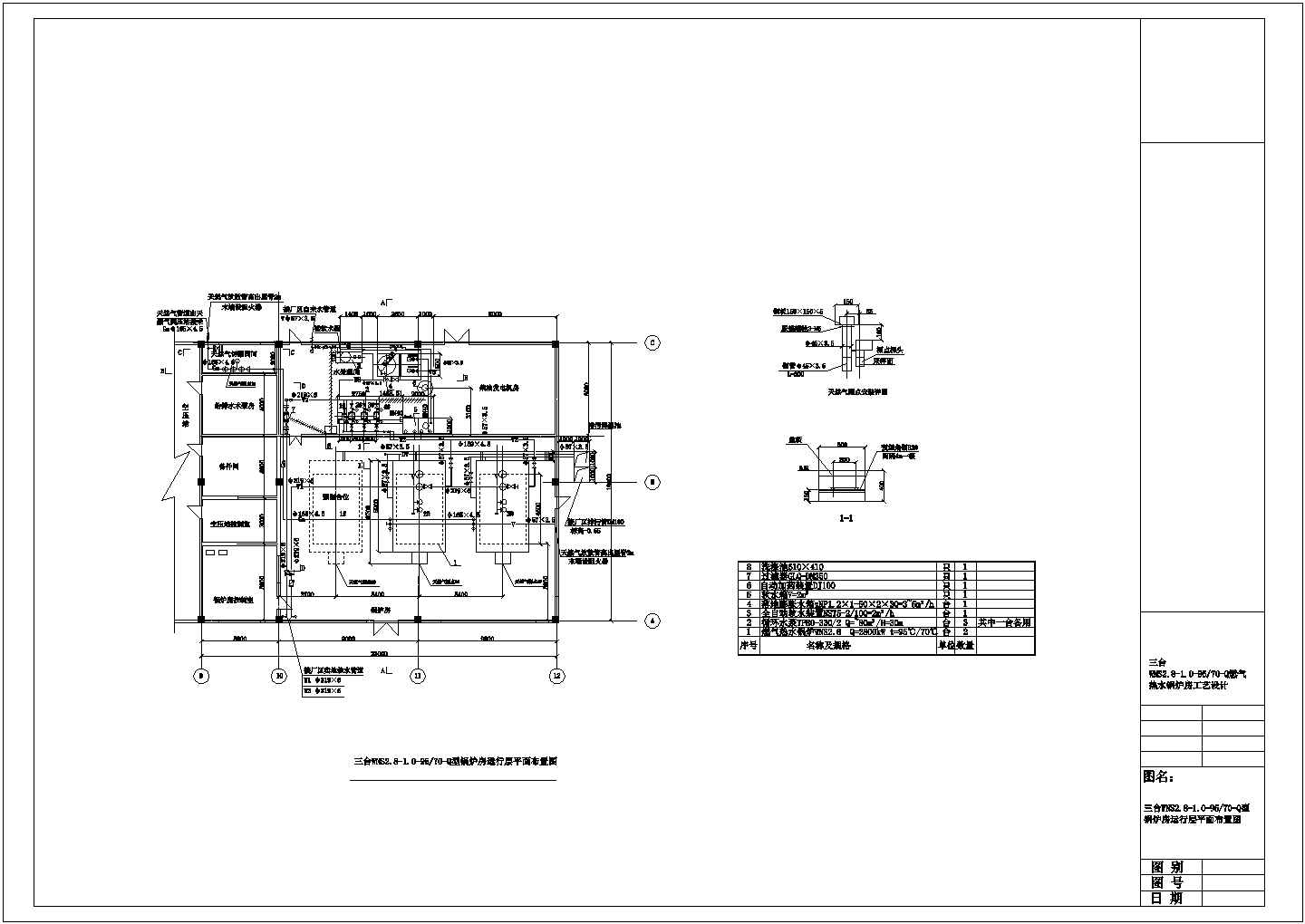三台WNS2．8--1.0--95／70--Q燃气热水锅炉房工艺设计图