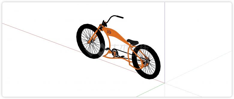 橙色车架超粗轮胎自行车su模型-图二