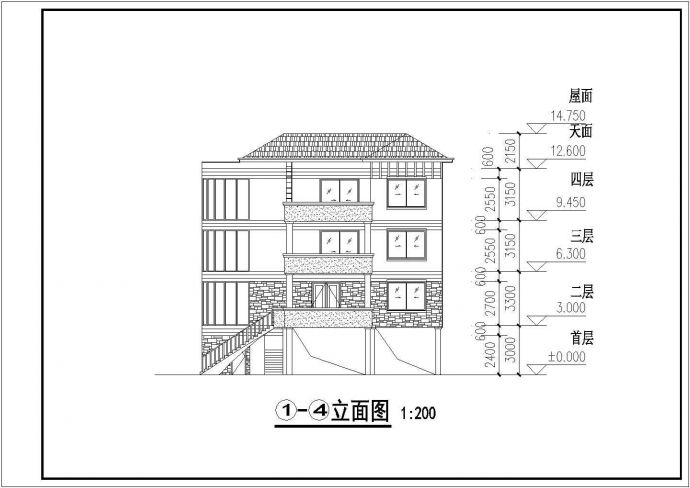 广东4层框架结构别墅建筑及结构施工图_图1