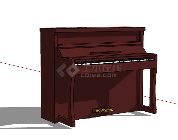 现代酒红色专业立式钢琴su模型-图二