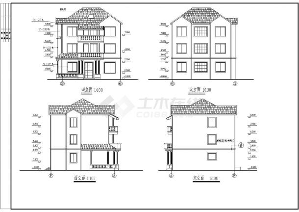 某农村3层坡屋顶别墅建筑设计施工图-图一