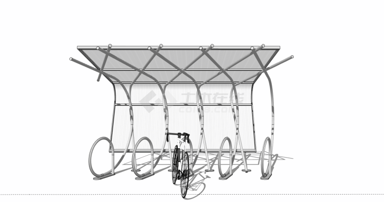 现代极简自行车停车棚su模型-图二