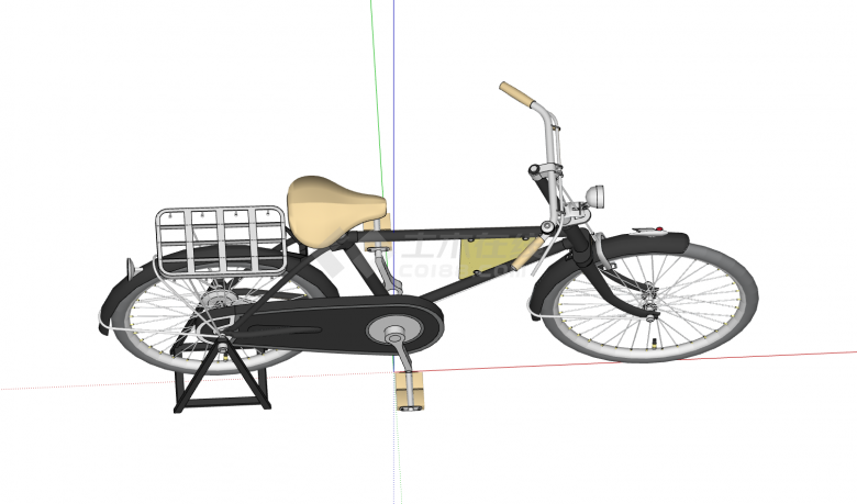黑色老式载重自行车su模型-图二