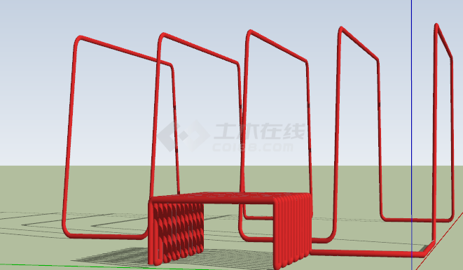 红色钢铁框架结构健身场地建筑su模型-图二