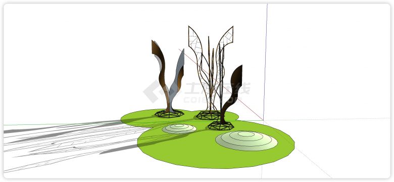 金属制水草造型现代创意雕塑小品su模型-图二