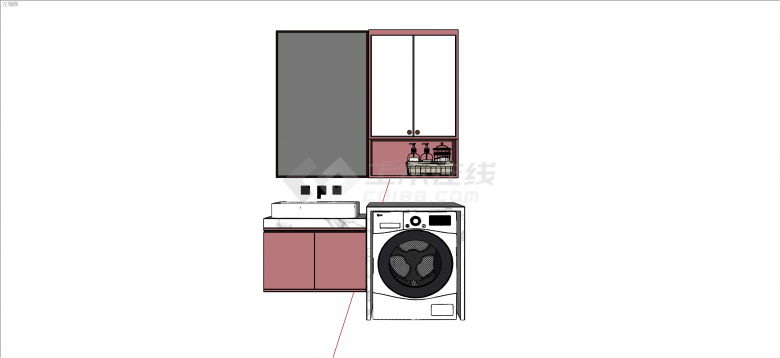 现代粉色洗漱台套装组合洗衣机su模型-图二
