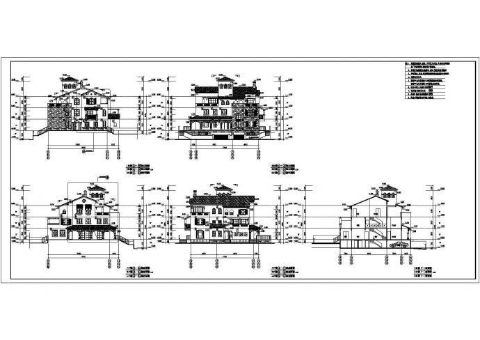 某地3层框架结构西班牙风格独栋别墅建筑方案图_图1