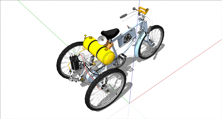 可折叠复古自行三轮车su模型-图二
