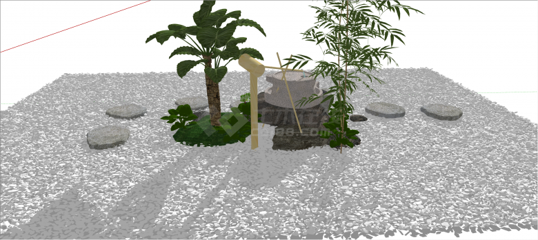 新中式石子压水庭院景观小品su模型-图二