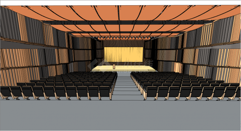 红色的屋顶带大屏幕的音乐厅会议报告厅su模型-图一