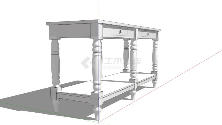 三排葫芦桌脚底部有置物板单桌su模型-图二