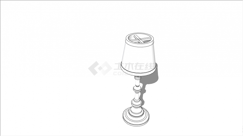 白色的带有造型灯柱的圆形灯罩的灯su模型-图二