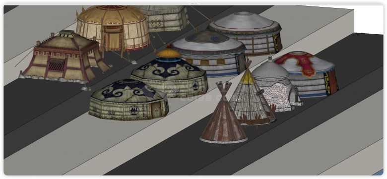 中式圆顶图腾帐篷蒙古包su模型-图二