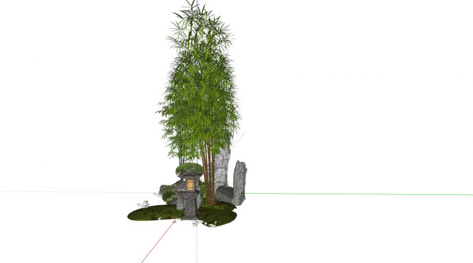 新中式竹子假山庭院景观小品su模型_图1