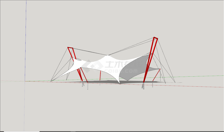 现代红色钢架不规则拉膜su模型-图一