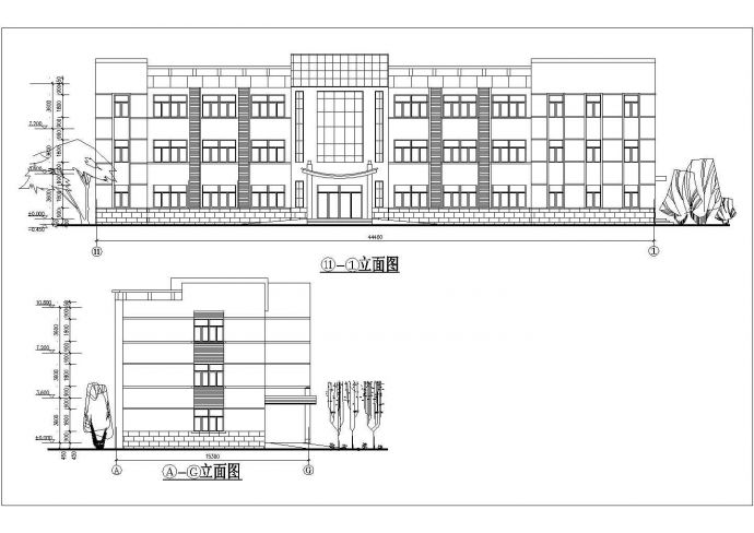 某地区工厂内三层办公楼建筑设计方案图_图1