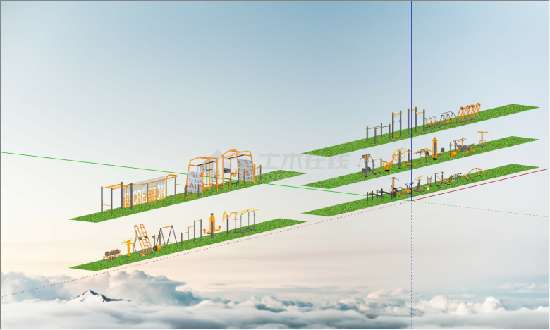 各式各样功能齐全的室外健身器材su模型-图一