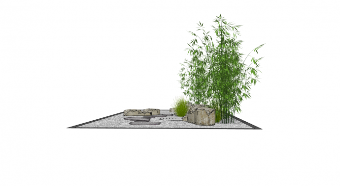 中式竹子枯山水庭院su模型_图1
