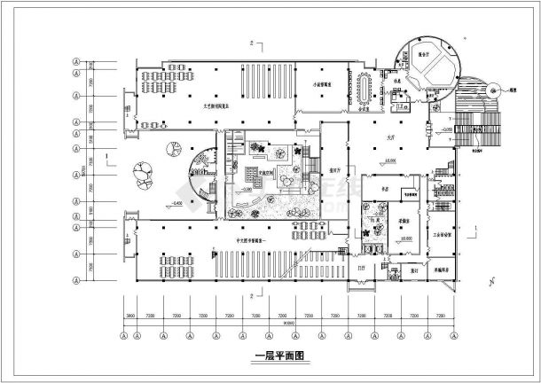湘潭市某学校四层图书馆建筑设计平面图-图一