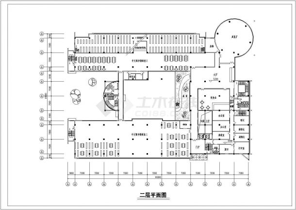湘潭市某学校四层图书馆建筑设计平面图-图二