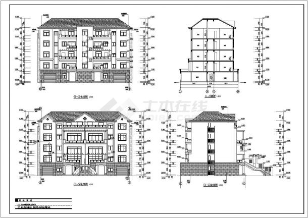 某地区五层双拼住宅楼建筑设计施工图-图一