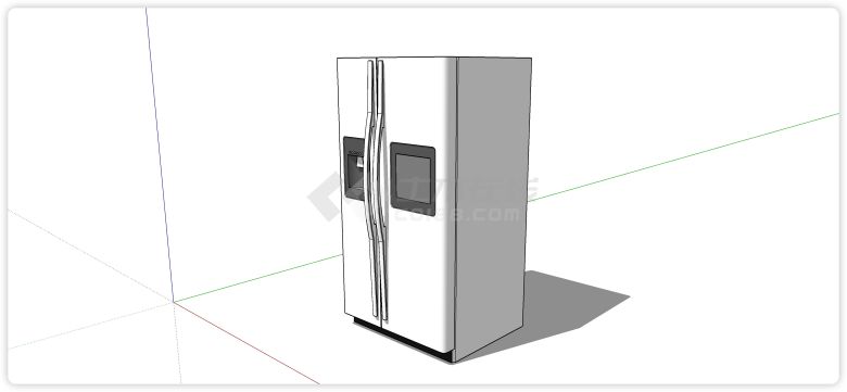 白色对开门制冰机屏幕冰箱su模型-图二