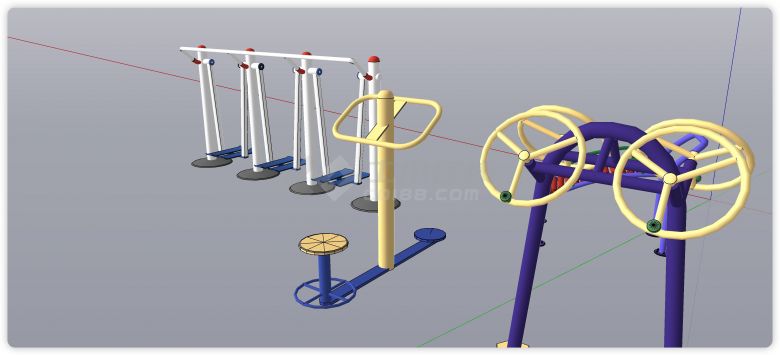 钢管结构颜色丰富健身器材su模型-图二