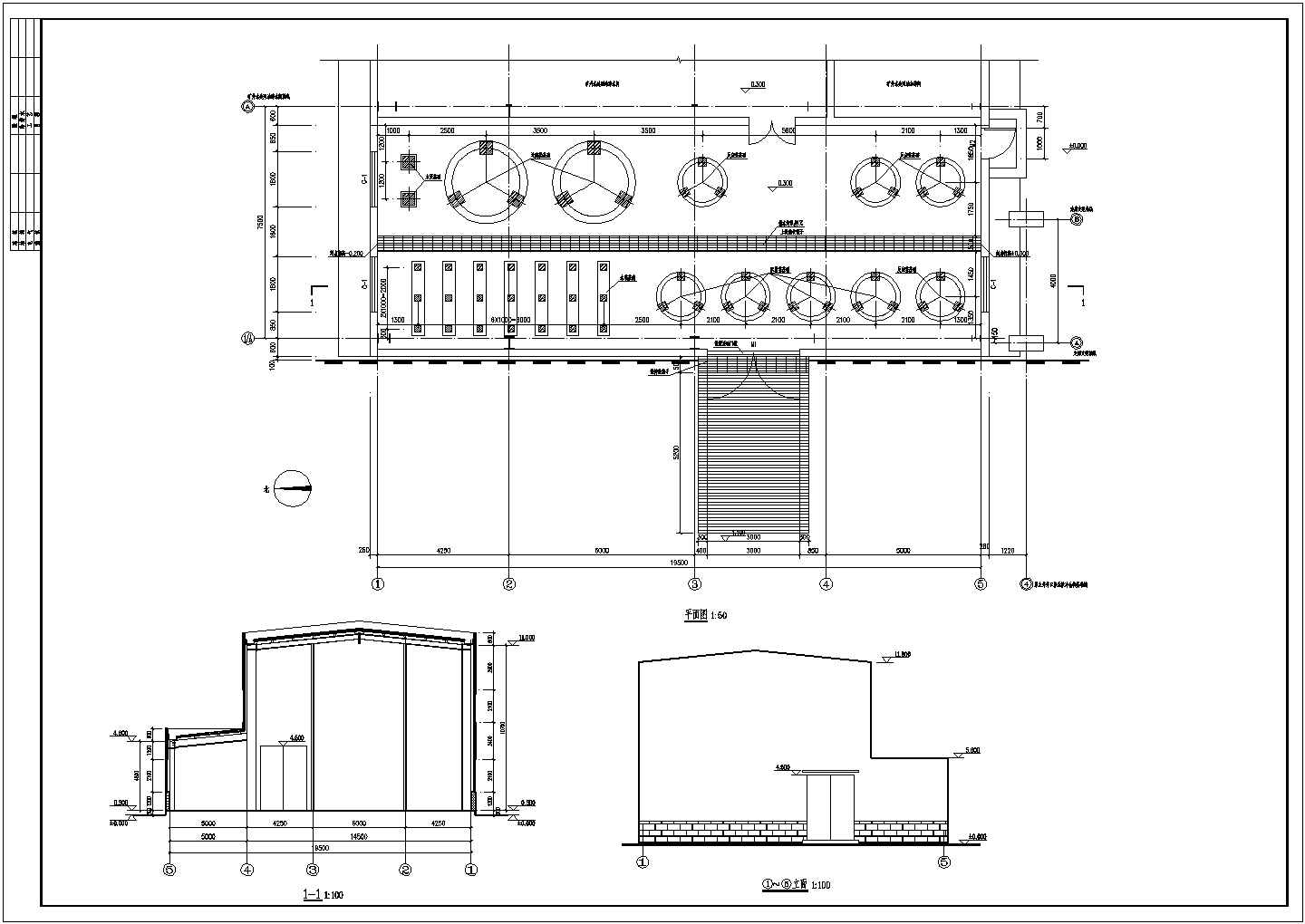 某19.5m跨门式刚架结构生活用水处理站设计图纸