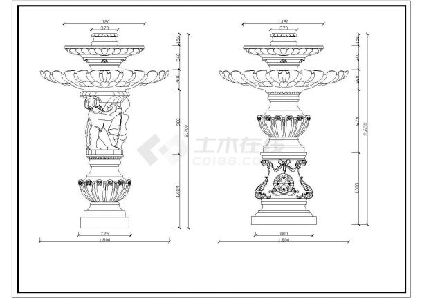 各种类型罗马柱、喷泉造型构造大样图-图二