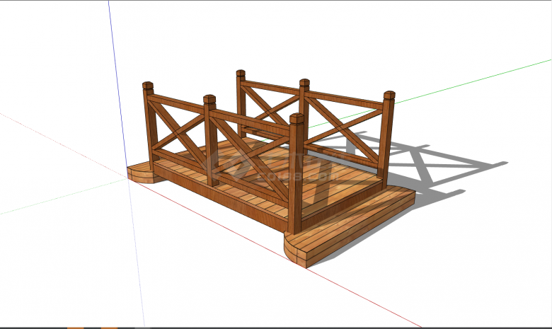 带台阶小型简约木桥su模型-图一