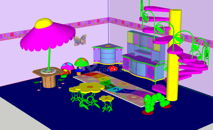 可爱紫色室内儿童游乐道具SU模型-图一