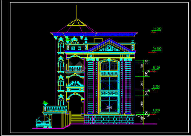 某中式经典多层别墅建筑CAD图纸-图二