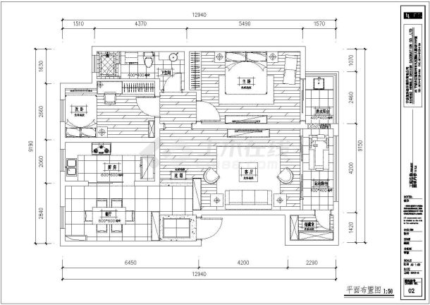 【上海】两室两厅全套家装设计图纸-图二