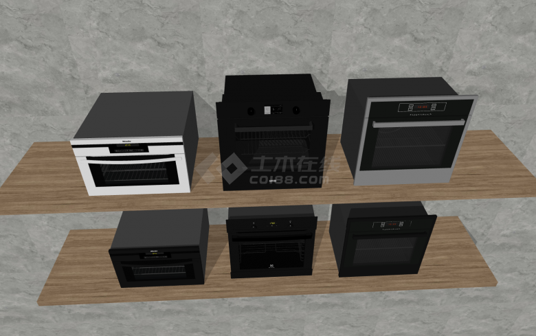 黑色玻璃面板美诺厨房电器SU模型-图二