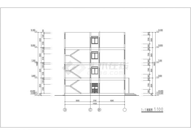 学生课程设计某中学四层宿舍楼户型平面图-图一