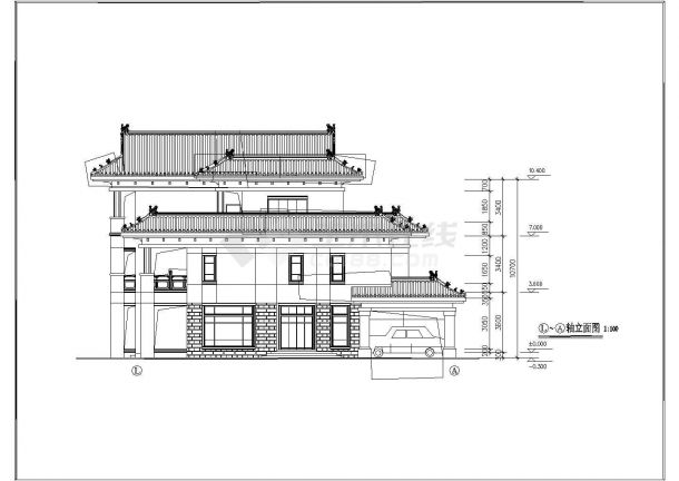 某地仿古三层坡屋面别墅建筑设计方案-图一