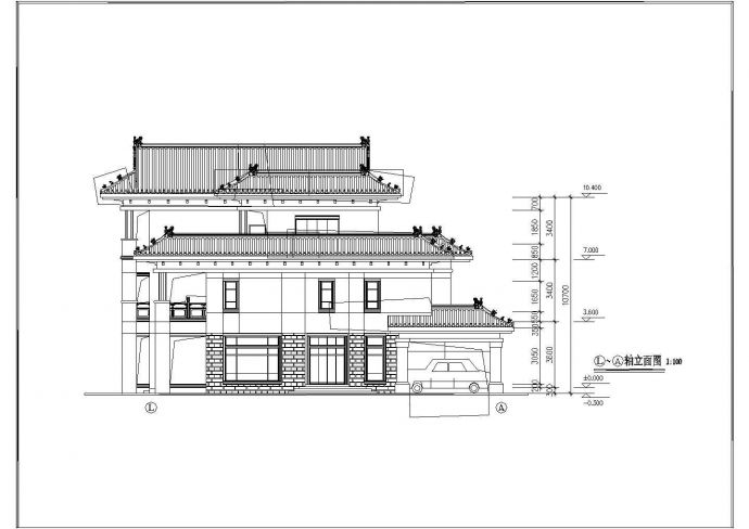 某地仿古三层坡屋面别墅建筑设计方案_图1