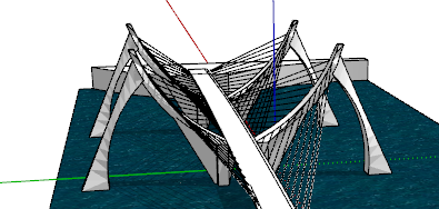 带桥墩带钢索线斜拉桥su模型-图二