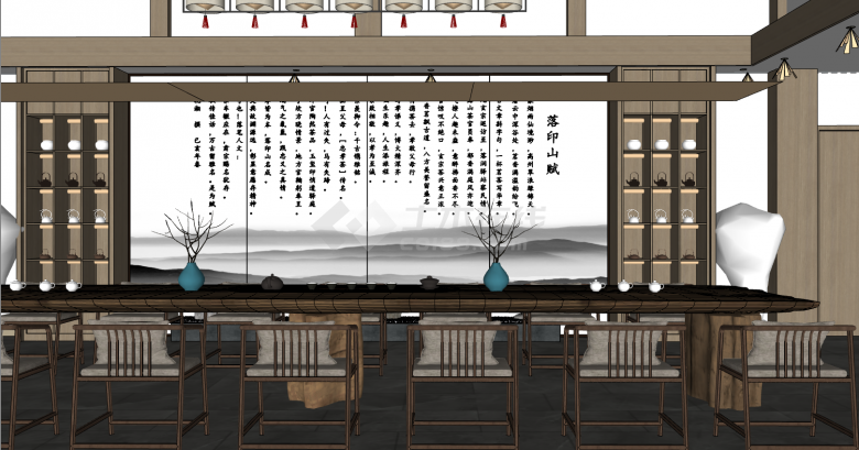 新中式传统茶馆su模型-图二