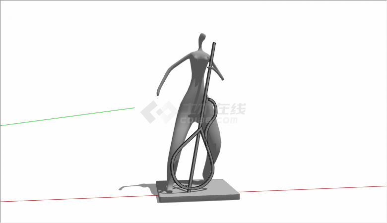 拉大提琴抽象人物雕像的SU模型-图一