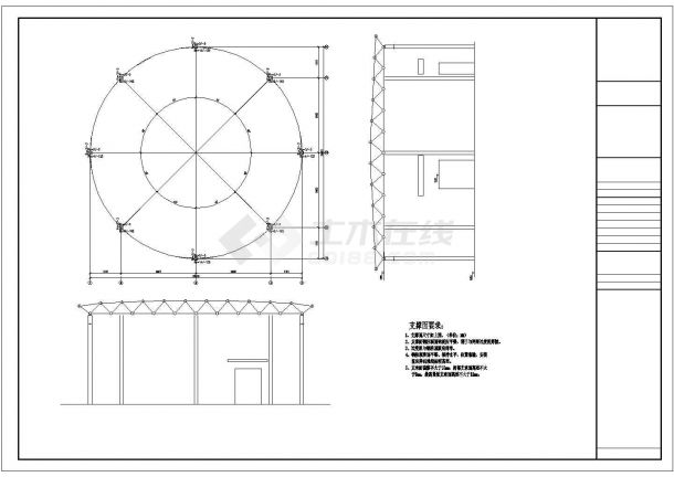 江西火车站改造展厅正放四角锥螺栓球节点碳钢网架施工图-图一
