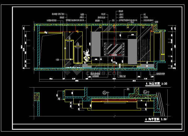 常用现代电视墙cad设计立面详图-图二