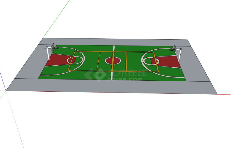 经典现代户外篮球场su模型-图一