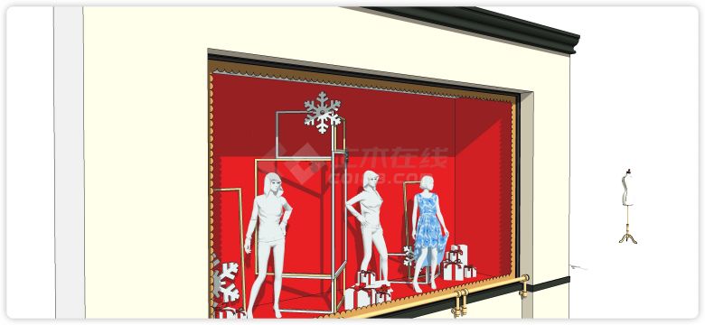 红色背景圣诞气氛模特橱窗su模型-图二