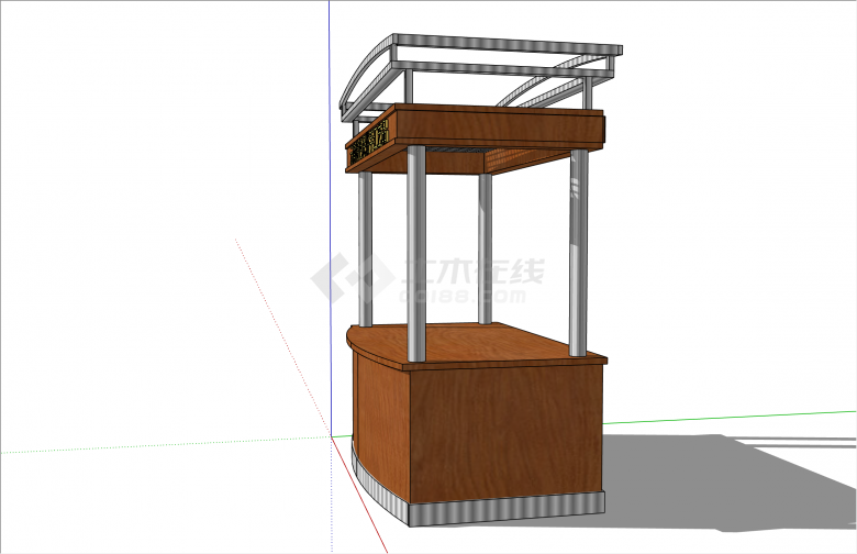 钢架木质现代风格售卖亭su模型-图二