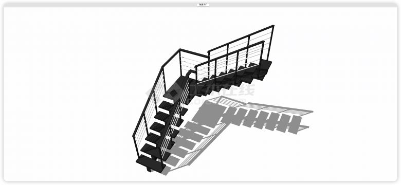 黑色扶手踏板两段式楼梯su模型-图二