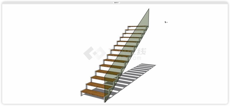 茶色玻璃扶手木踏板楼梯su模型-图二